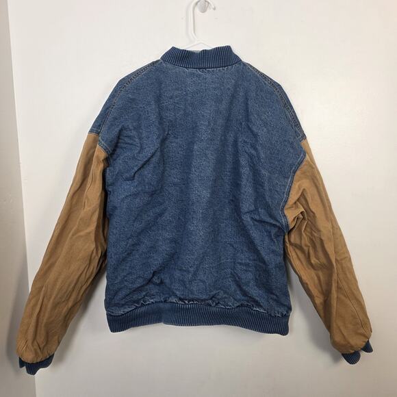 International Denim Blue Tan Atlanta 1996 Olympics Snap Up Varsity Jacket Size L - Picture 6 of 7